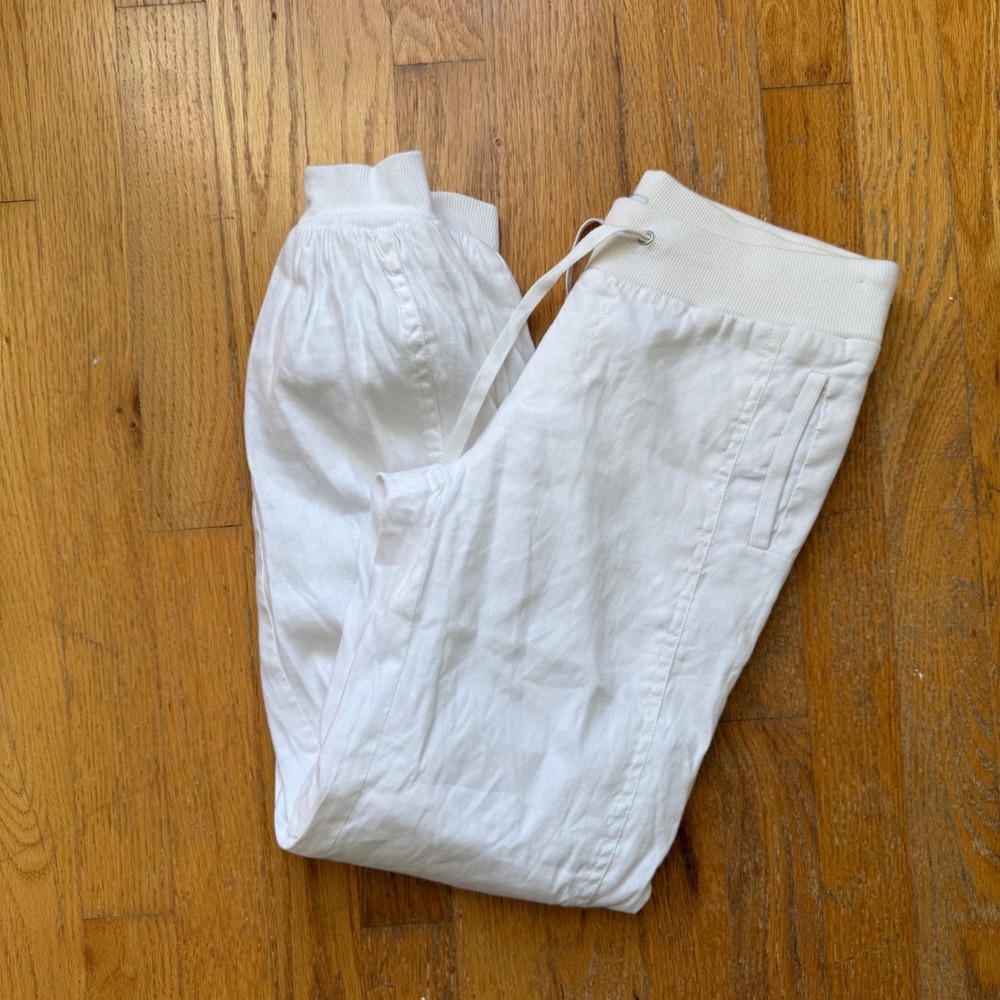Bebe White Linen Blend Jogger Pants 00 Drawstring Coastal Resort Y2K